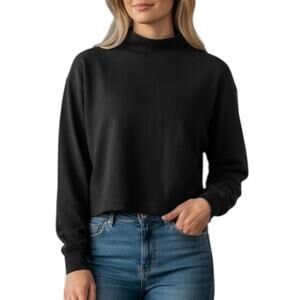 Athleta Black Funnel Neck Cropped Shirt Women’s Size Small